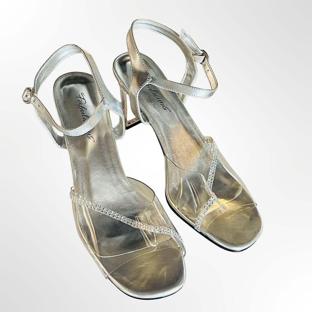 Fabulicious Romance-308R Rhinestone Accent Clear Lucite Block Heel Sandals